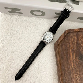 Back-to-School Leather Watch Round Square Leather Daily Women's Wristwatch