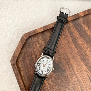 Back-to-School Leather Watch Round Square Leather Daily Women's Wristwatch