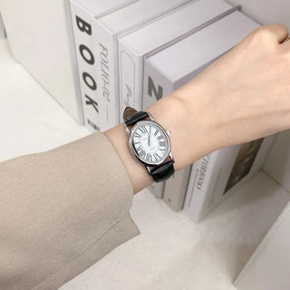 Back-to-School Leather Watch Round Square Leather Daily Women's Wristwatch