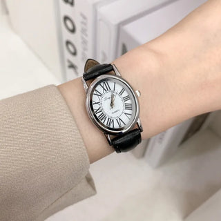 Back-to-School Leather Watch Round Square Leather Daily Women's Wristwatch