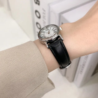 Back-to-School Leather Watch Round Square Leather Daily Women's Wristwatch