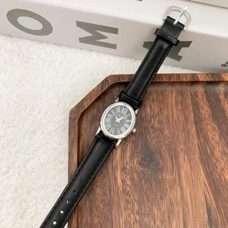 Back-to-School Leather Watch Round Square Leather Daily Women's Wristwatch
