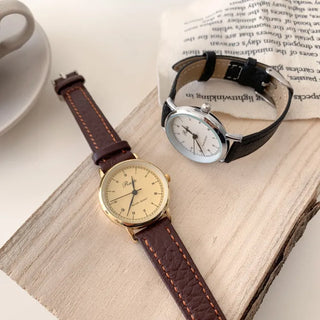 Back-to-School Leather Watch Round Square Leather Daily Women's Wristwatch