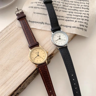 Back-to-School Leather Watch Round Square Leather Daily Women's Wristwatch
