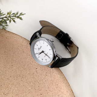 Back-to-School Leather Watch Round Square Leather Daily Women's Wristwatch