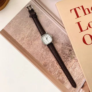 Back-to-School Leather Watch Round Square Leather Daily Women's Wristwatch