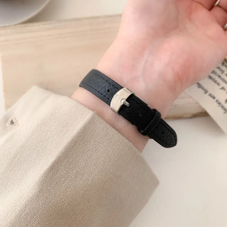 Back-to-School Leather Watch Round Square Leather Daily Women's Wristwatch