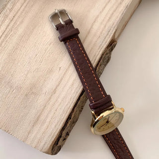 Back-to-School Leather Watch Round Square Leather Daily Women's Wristwatch