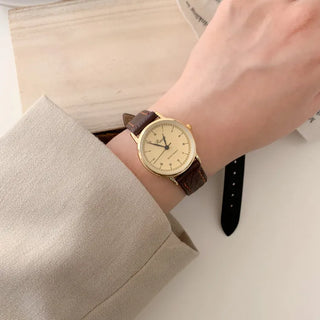 Back-to-School Leather Watch Round Square Leather Daily Women's Wristwatch