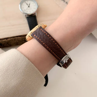 Back-to-School Leather Watch Round Square Leather Daily Women's Wristwatch