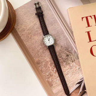 Back-to-School Leather Watch Round Square Leather Daily Women's Wristwatch