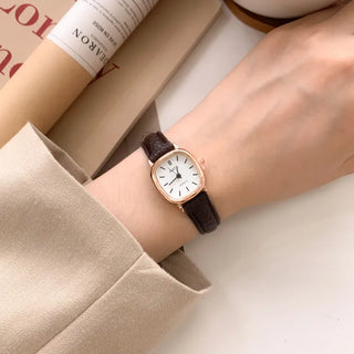 Back-to-School Leather Watch Round Square Leather Daily Women's Wristwatch