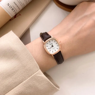 Back-to-School Leather Watch Round Square Leather Daily Women's Wristwatch
