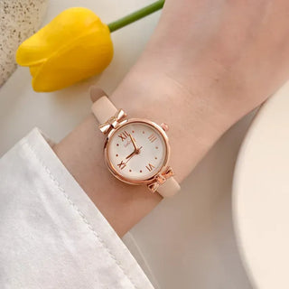 Back-to-School Leather Watch Round Square Leather Daily Women's Wristwatch