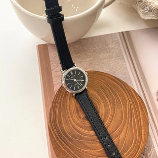 Back-to-School Leather Watch Round Square Leather Daily Women's Wristwatch