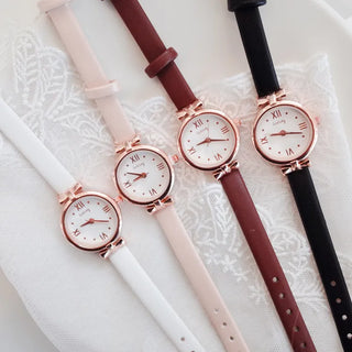 Back-to-School Leather Watch Round Square Leather Daily Women's Wristwatch