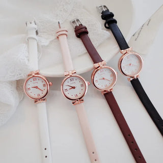 Back-to-School Leather Watch Round Square Leather Daily Women's Wristwatch