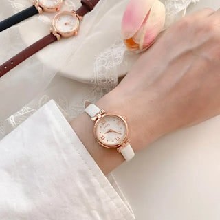Back-to-School Leather Watch Round Square Leather Daily Women's Wristwatch