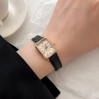 Back-to-School Leather Watch Round Square Leather Daily Women's Wristwatch