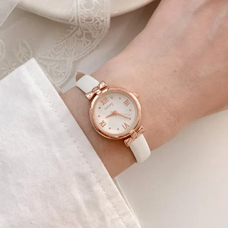 Back-to-School Leather Watch Round Square Leather Daily Women's Wristwatch