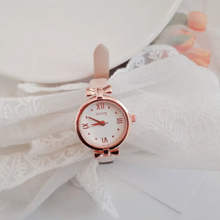 Back-to-School Leather Watch Round Square Leather Daily Women's Wristwatch