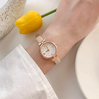 Back-to-School Leather Watch Round Square Leather Daily Women's Wristwatch