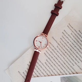 Back-to-School Leather Watch Round Square Leather Daily Women's Wristwatch