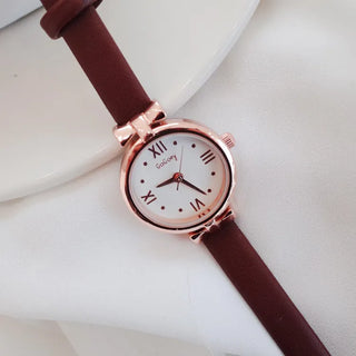 Back-to-School Leather Watch Round Square Leather Daily Women's Wristwatch