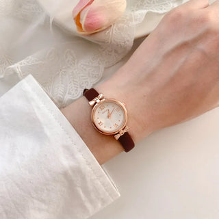 Back-to-School Leather Watch Round Square Leather Daily Women's Wristwatch