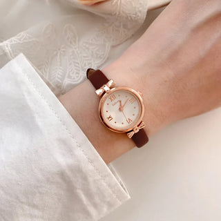Back-to-School Leather Watch Round Square Leather Daily Women's Wristwatch