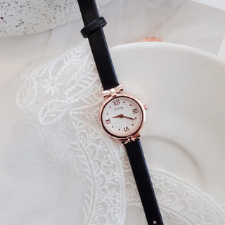 Back-to-School Leather Watch Round Square Leather Daily Women's Wristwatch