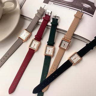Back-to-School Leather Watch Round Square Leather Daily Women's Wristwatch