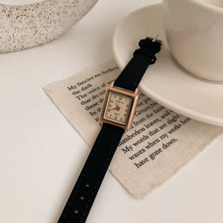 Back-to-School Leather Watch Round Square Leather Daily Women's Wristwatch