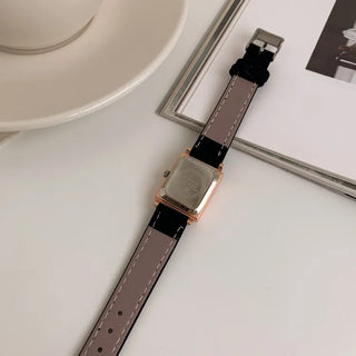 Back-to-School Leather Watch Round Square Leather Daily Women's Wristwatch