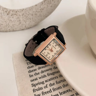 Back-to-School Leather Watch Round Square Leather Daily Women's Wristwatch