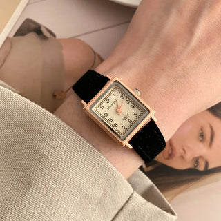 Back-to-School Leather Watch Round Square Leather Daily Women's Wristwatch