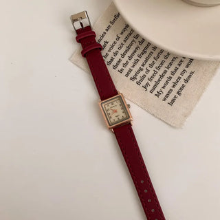 Back-to-School Leather Watch Round Square Leather Daily Women's Wristwatch