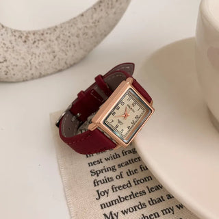 Back-to-School Leather Watch Round Square Leather Daily Women's Wristwatch