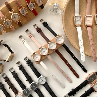Back-to-School Leather Watch Round Square Leather Daily Women's Wristwatch