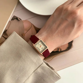 Back-to-School Leather Watch Round Square Leather Daily Women's Wristwatch