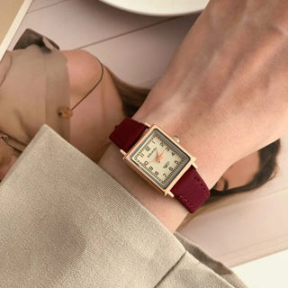 Back-to-School Leather Watch Round Square Leather Daily Women's Wristwatch