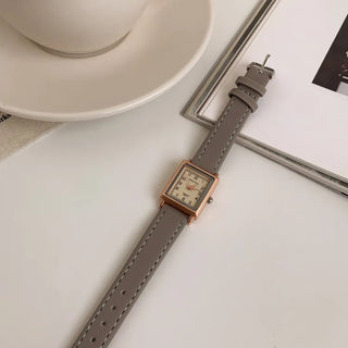 Back-to-School Leather Watch Round Square Leather Daily Women's Wristwatch