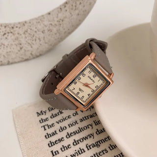 Back-to-School Leather Watch Round Square Leather Daily Women's Wristwatch