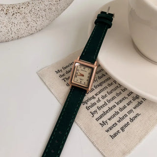 Back-to-School Leather Watch Round Square Leather Daily Women's Wristwatch