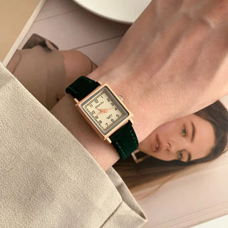 Back-to-School Leather Watch Round Square Leather Daily Women's Wristwatch