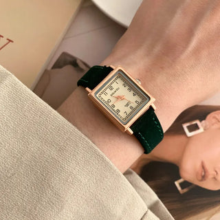 Back-to-School Leather Watch Round Square Leather Daily Women's Wristwatch