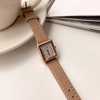 Back-to-School Leather Watch Round Square Leather Daily Women's Wristwatch