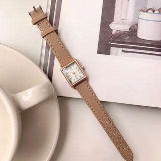 Back-to-School Leather Watch Round Square Leather Daily Women's Wristwatch