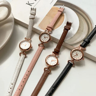 Back-to-School Leather Watch Round Square Leather Daily Women's Wristwatch