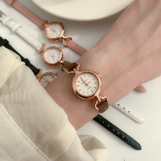 Back-to-School Leather Watch Round Square Leather Daily Women's Wristwatch